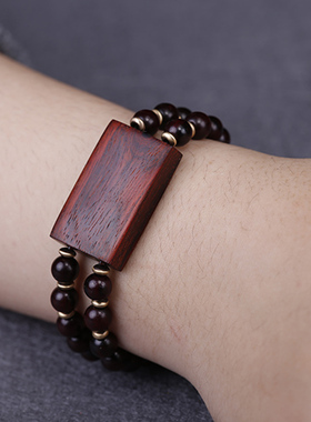 民族风佛珠手串印度小叶紫檀老料双圈交叉手排手链女文艺气质个性