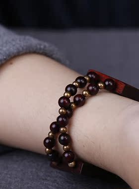 民族风佛珠手串印度小叶紫檀老料双圈双排手排手链女简约气质百搭