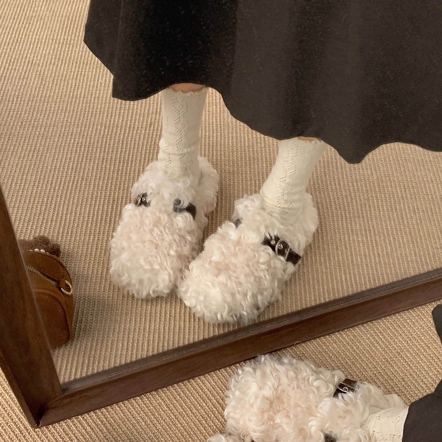 日本GP复古厚底加绒加厚毛毛拖鞋女外穿2025冬新款保暖包头棉拖鞋,淘宝优惠券,粉丝福利购,淘宝优惠卷