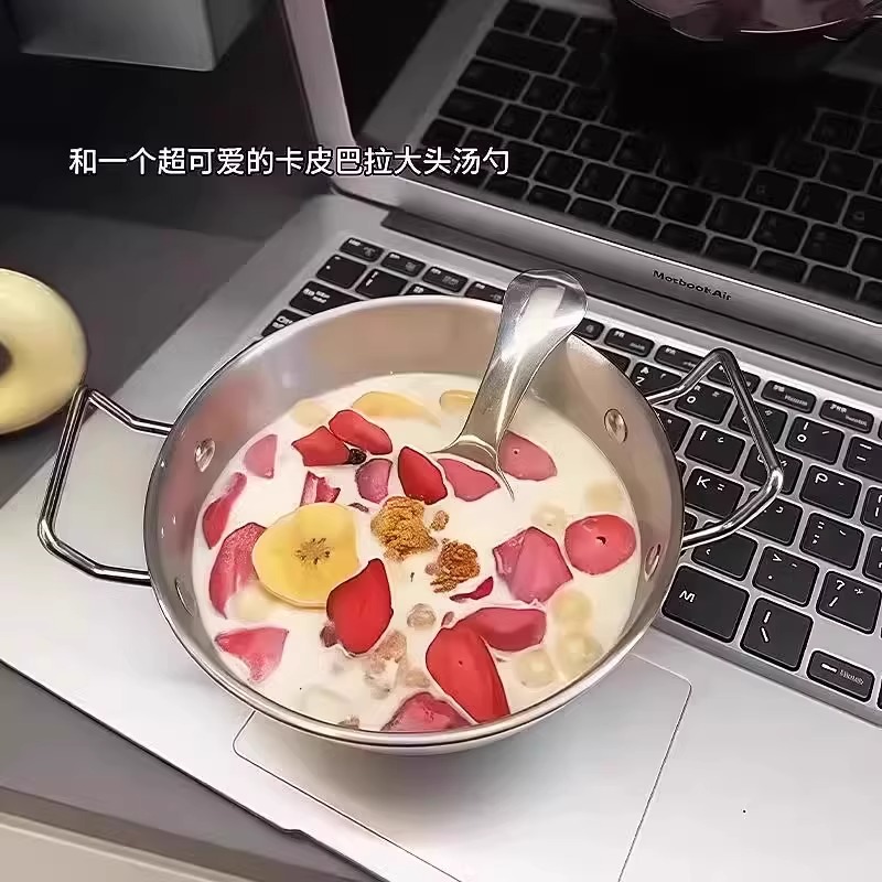 早餐沙拉双耳碗勺子个人家用餐具新款高颜值宿舍不锈钢燕麦泡面碗