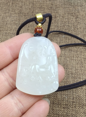 和田玉山料青白手工雕刻挂件吊坠