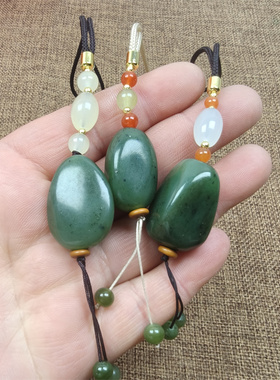 包邮天然新疆和田玉碧玉原石修型吊坠挂件钥匙扣包挂保真支持复验