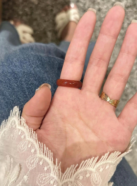 天然红玛瑙素圈戒指复古轻奢小众设计感时尚百搭叠戴女食指指环
