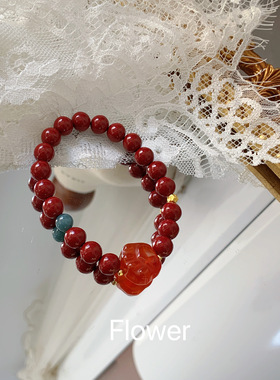 朱砂盐源猫爪玛瑙手串气质复古小众新中式国风本命年红色新年手链