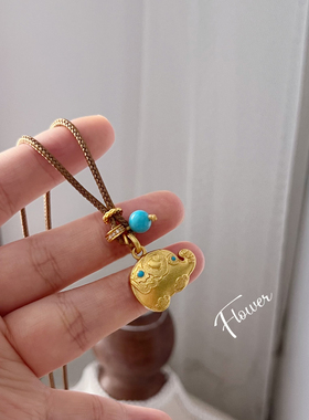 新中式古法吉祥如意小象吊坠国风皮绳长款项链送姐妹送闺蜜礼物