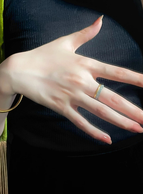 天然蓝水翡翠危地马拉素圈戒指冰种飘花新中式气质男女叠戴指环