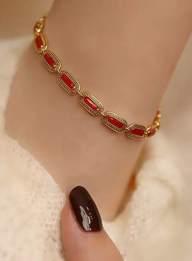 撞色几何滴釉钛钢手链气质轻奢复古小众设计感时尚百搭叠戴手饰