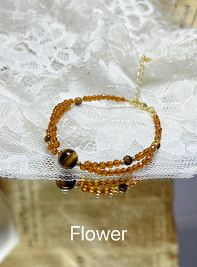 天然虎眼石双层手链小众轻奢复古美拉德气质百搭金色配珠招财手串