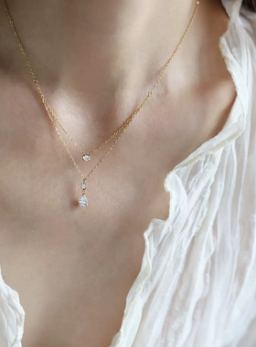 水滴锆石吊坠双层钛钢项链气质轻奢小众设计高级感精致锁骨链