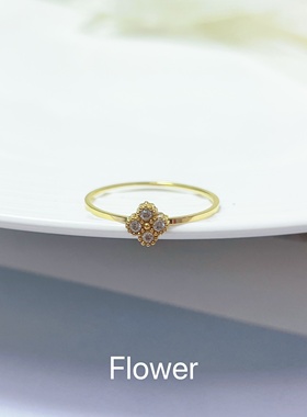 四叶花锆石钛钢戒指超闪不掉色细圈小众气质轻奢设计食指叠戴指环