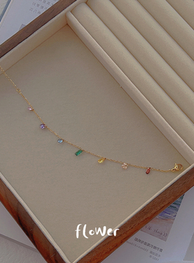 彩色水晶钛钢项链复古小众轻奢气质高级ins风锁骨链温柔梦幻TX07