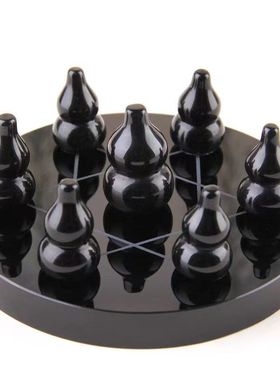 天然黑曜石葫芦七星阵摆件彩红眼葫芦黑色水晶福禄开业送礼品