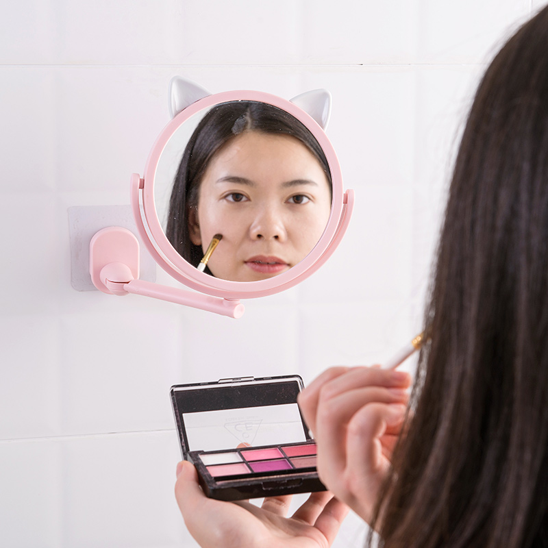免打孔浴室墙上折叠化妆镜壁挂式粘贴小镜子简约家用卫生间浴室镜 - 图1
