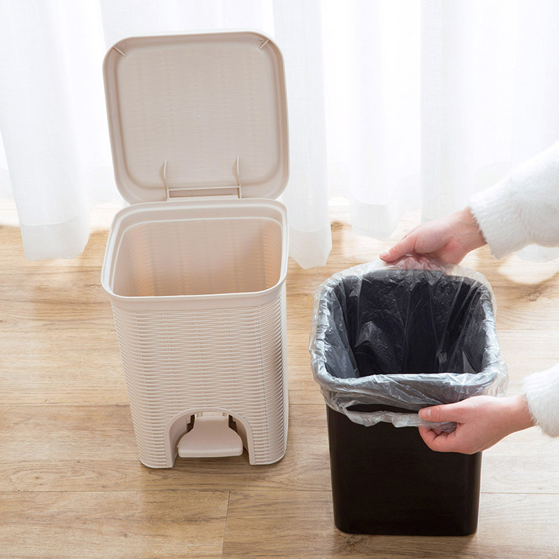 仿藤编脚踏分类垃圾桶创意客厅小纸篓家用卫生间厨房长方形垃圾篓 - 图1