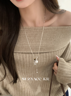 suzyacc kr串珠虎眼石仿珍珠流苏项链女轻奢小众设计感气质毛衣链