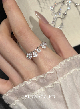 suzyacc kr水滴合成锆石抽拉戒指小众设计个性食指戒春夏超酷指环