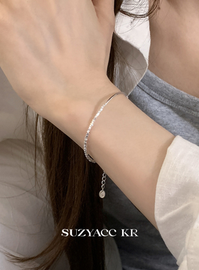 suzyacc kr百搭高级感碎银弯管纤细纯银手链轻奢气质简约小众手饰