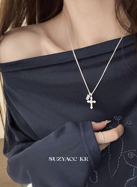 suzyacc kr十字架合成锆石项链2025新款高级感轻奢小众设计毛衣链