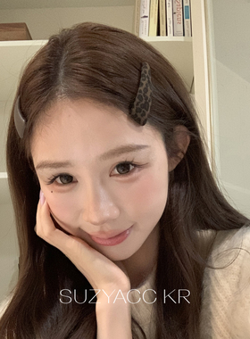 suzyacc kr短毛绒豹纹发夹皮质棕色发夹秋冬复古质感高级侧边夹女