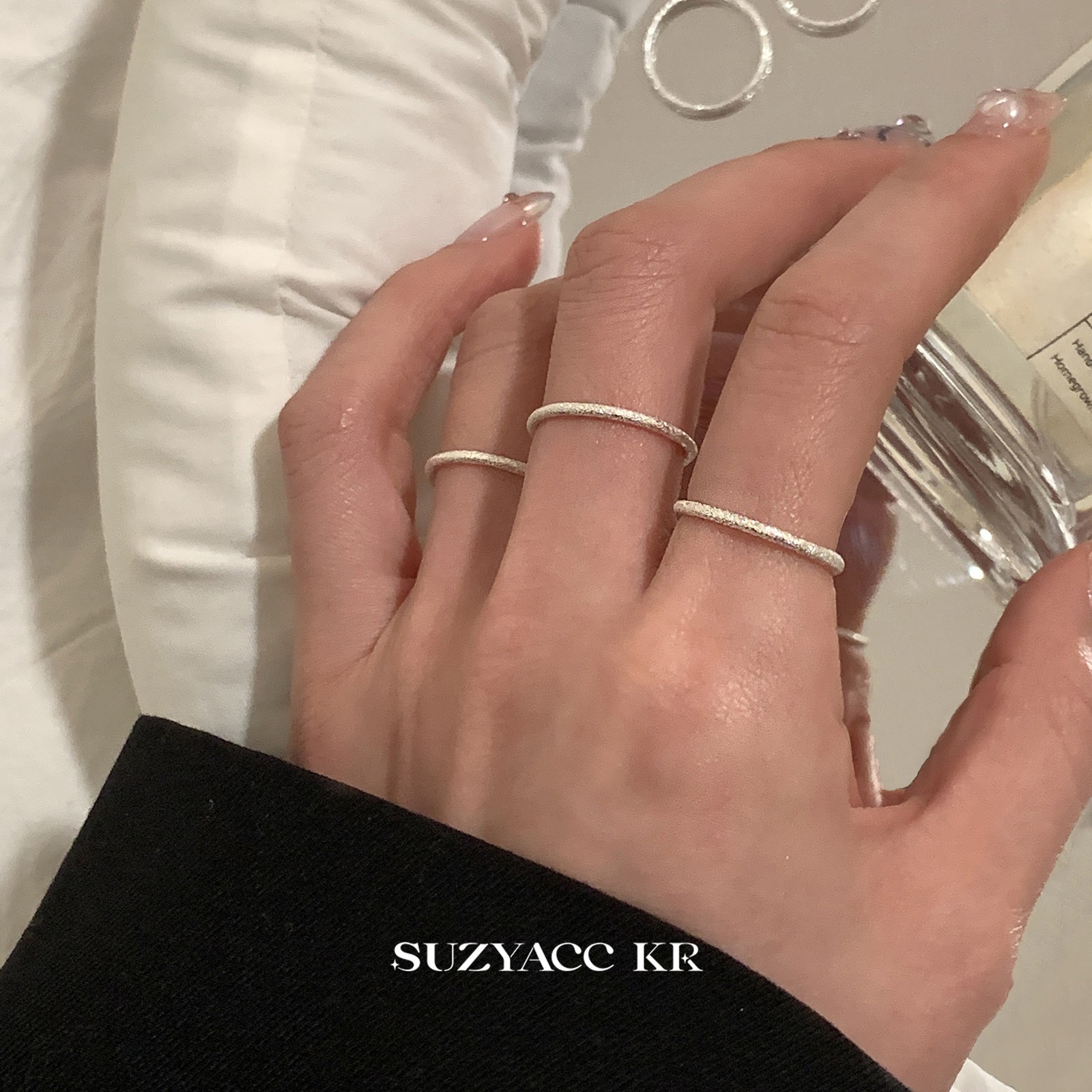 Suzyacc kr pure silver frosted crushed ice plain ring ins simple cold style niche high-end index finger ring