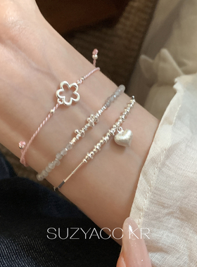 suzyacc kr小清新月光碎银纯银花朵手链简约小众设计感叠戴手饰女