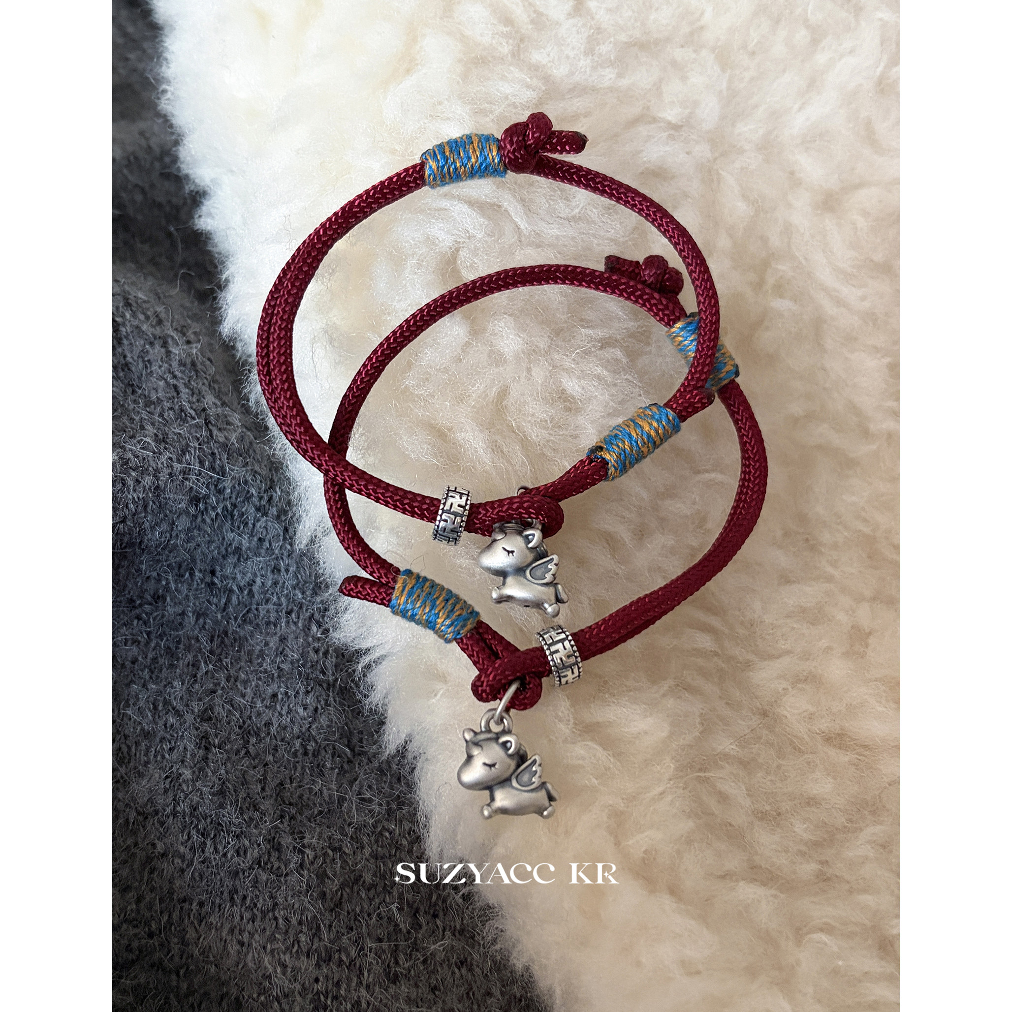 suzyacc kr足银梦想小马红绳手链本命年饰品简约百搭高级感手绳女,淘宝优惠券,粉丝福利购,淘宝优惠卷