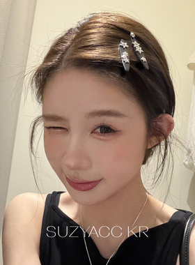 suzyacc kr甜酷水钻星星黑色刘海夹复古小众ins风高级侧边夹发夹