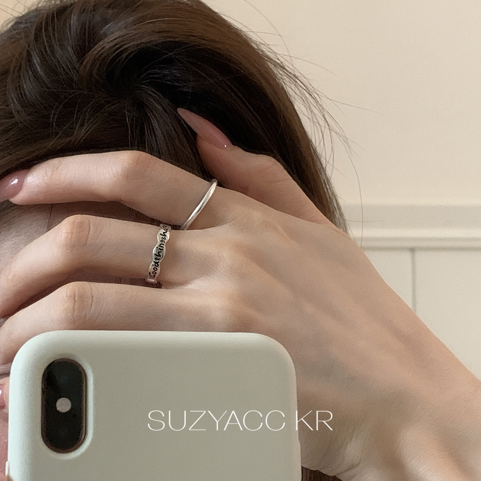 Suzyacc kr letter wave sterling silver ring simple retro niche high-end index finger ring versatile ring