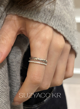 【新品限时2件88折】1.28 20点熔岩合成锆石双层戒指食指戒