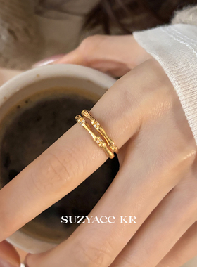 suzyacc kr合成锆石竹节戒指小众设计通勤百搭开口食指戒时尚指环