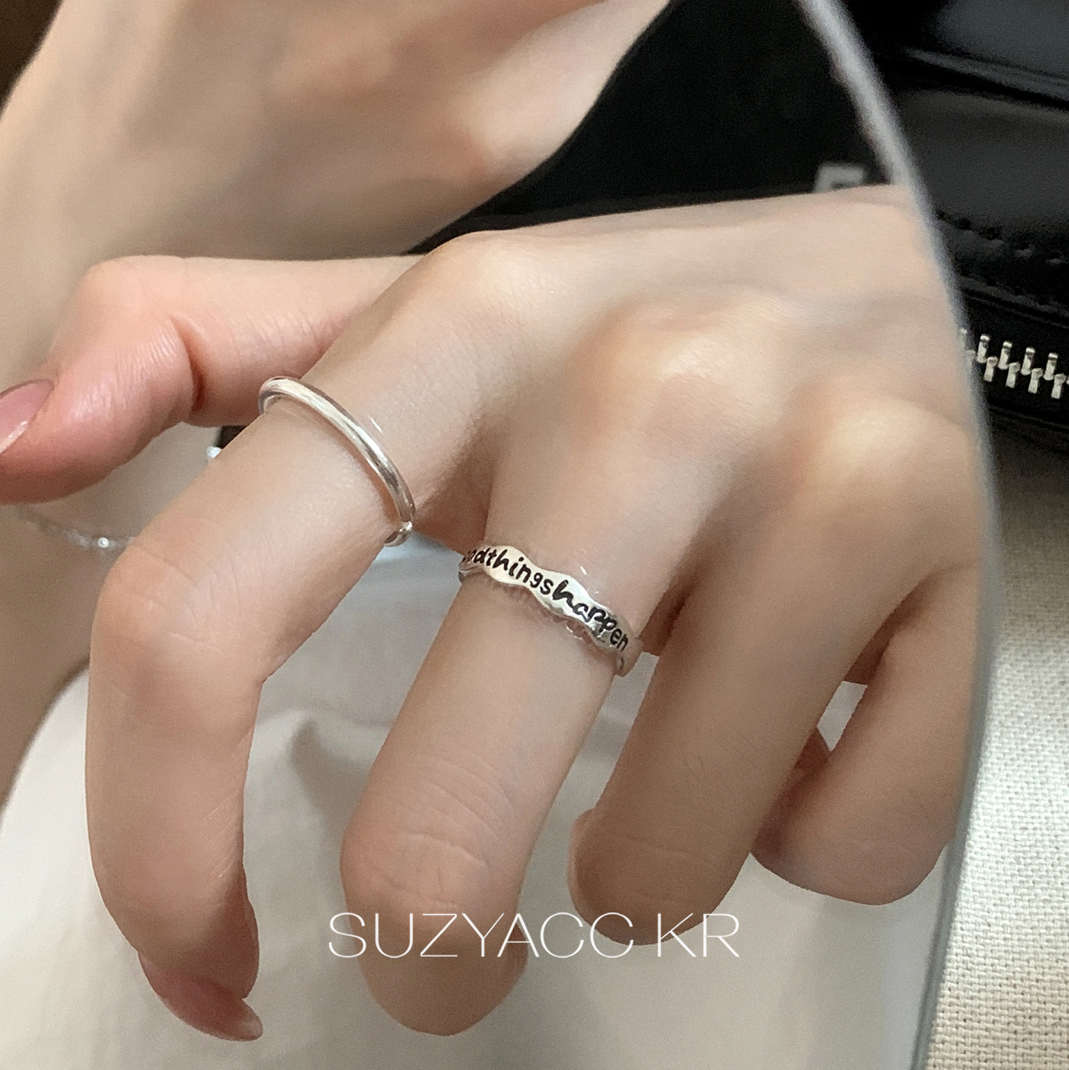 Suzyacc kr letter wave sterling silver ring simple retro niche high-end index finger ring versatile ring