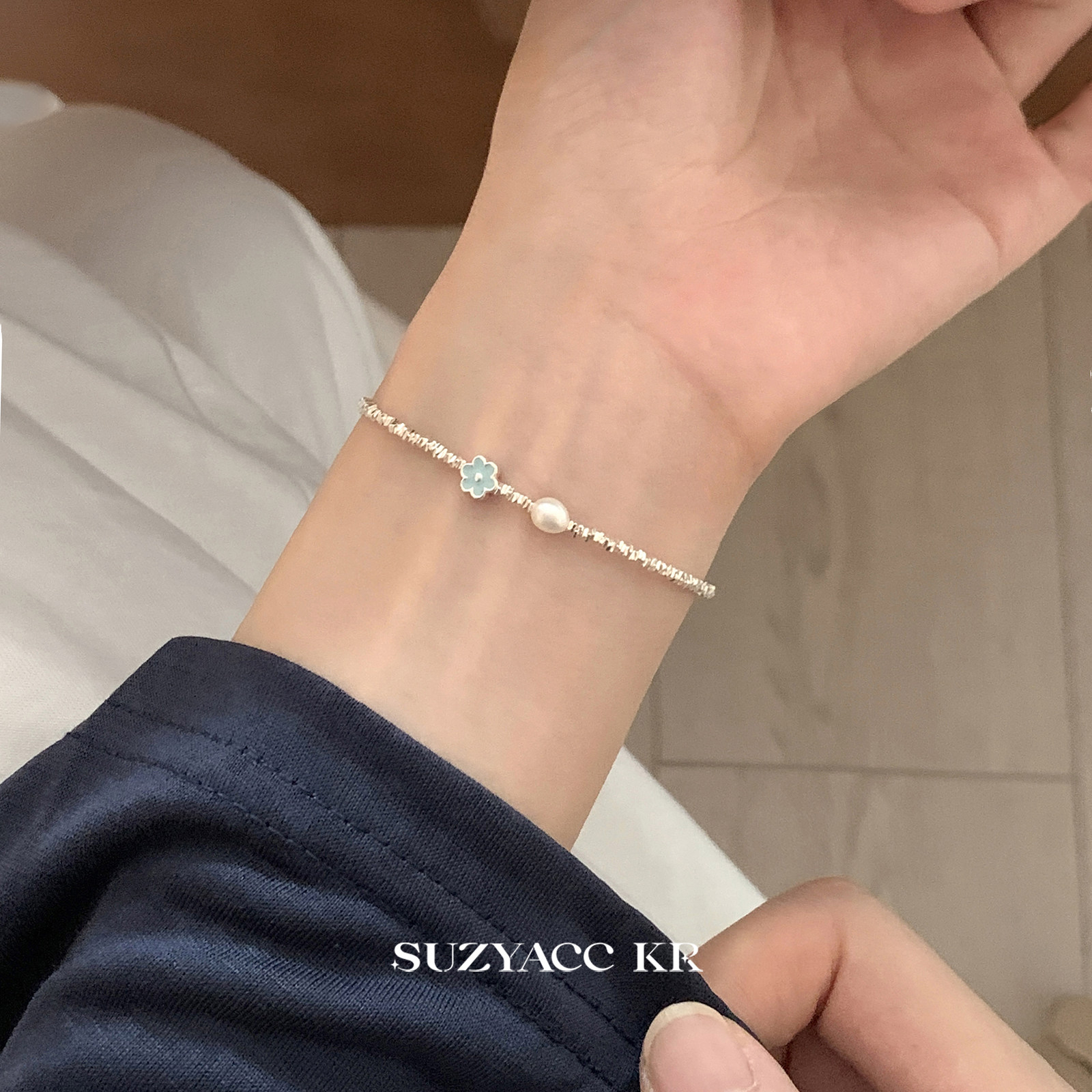 suzyacc kr纯银花朵手链简约小众高级感手饰重工复古碎银串珠手绳,淘宝优惠券,粉丝福利购,淘宝优惠卷