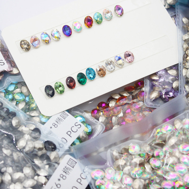 网红美甲彩色旦形钻超闪鸽子蛋水晶钻6×8mm尖底混色指甲装饰品,淘宝优惠券,粉丝福利购,淘宝优惠卷