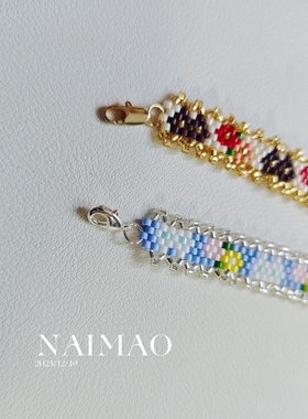 手工古董珠饰品小香风复古百搭手链女款可爱猫花花