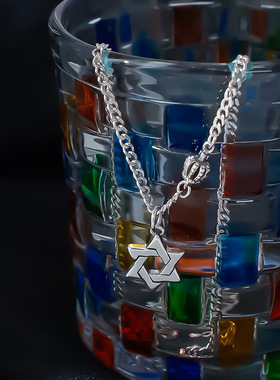 小红书爆款六芒星皇冠项链小众设计感复古百搭感简约毛衣链