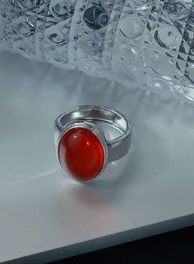 中国风感合成红玛瑙复古戒指女气质国潮开口指环食指戒