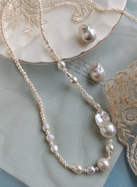 原创设计天然巴洛克珍珠项链串珠锁骨链925银婚礼女式珍珠项链