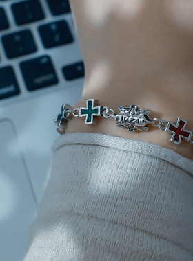 小红书爆款感珐琅滴釉彩色十字架手链女小众古着精致手饰