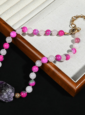 天然紫金石复古新中式国风天然石串珠项链服装配饰多巴胺毛衣链女