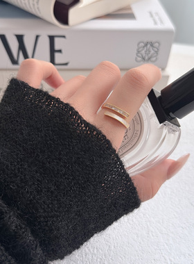 ins风白桥形贝壳微镶锆石可调节开口指环戒指女小众轻奢食指