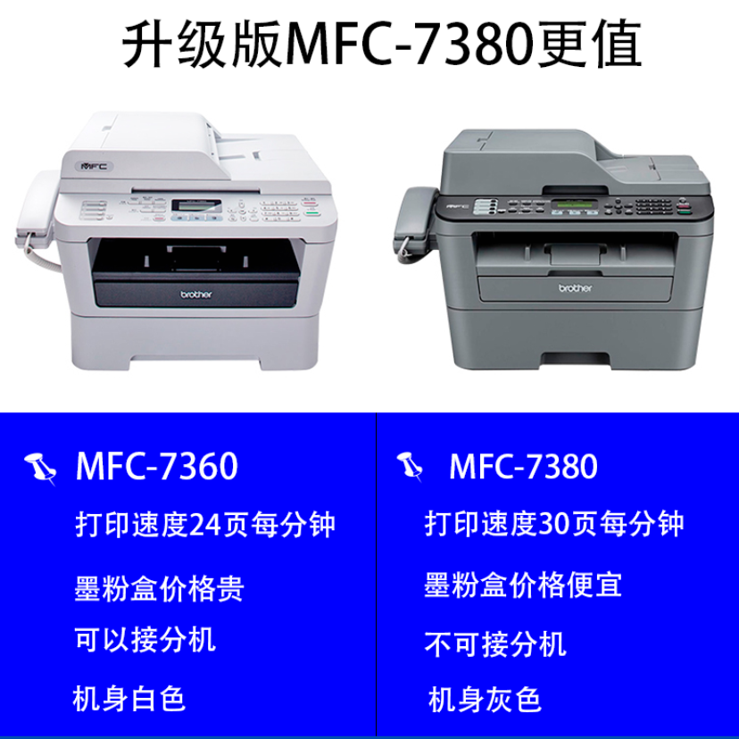 兄弟mfc-7360升级版7380打印打印机 兴微办公黑白激光多功能一体机