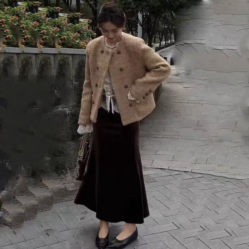 复古纯色加绒加厚半身裙女2025冬季新款高腰显瘦百搭中长款鱼尾裙,淘宝优惠券,粉丝福利购,淘宝优惠卷