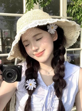 白色小雏菊绢花发夹唯美花朵边夹