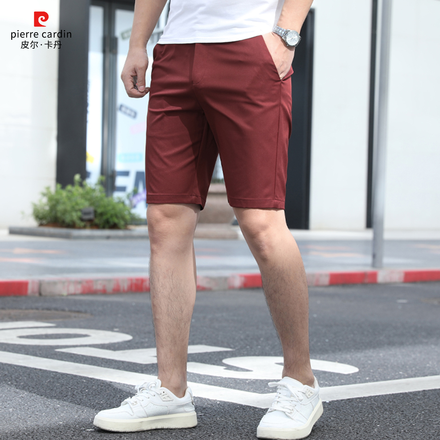 皮尔卡丹男士短裤夏季新款休闲短裤修身直筒5分宽松五分裤子男 - 图2