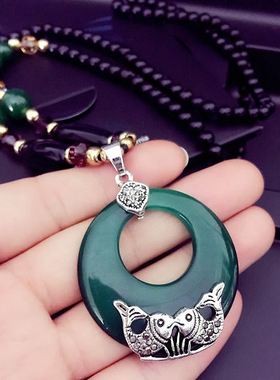 复古民族风祖母绿水晶挂饰项链