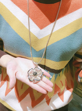 复古花朵吊坠长款毛衣链合金女