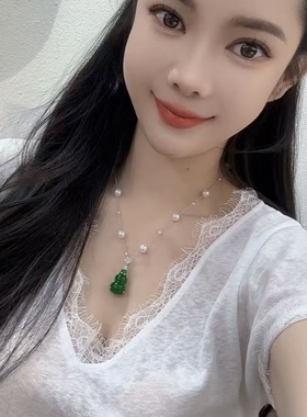 新中式国风满天星珠珠链绿色葫芦吊坠项链轻奢时尚锁骨链百搭颈链