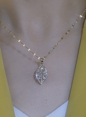 满钻水晶项链女轻奢小众设计感2025年新款潮网红树叶吊坠锁骨链女