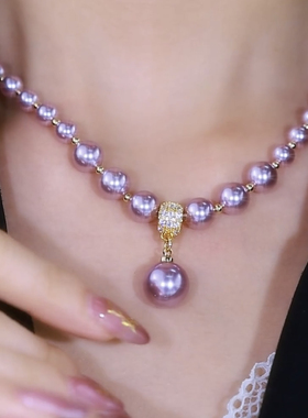 气质紫色珍珠项链简约毛衣链