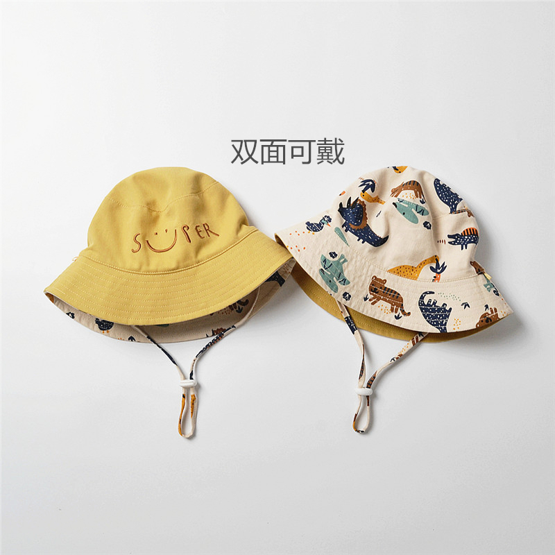 春秋夏季宝宝双面戴防晒渔夫帽婴儿童薄款可爱遮阳帽子男童太阳帽 - 图0